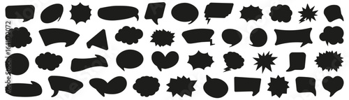 Comic speech bubble silhouettes. Set of black comic speech bubble silhouettes. Includes different shapes from oval to decorative and explosive forms