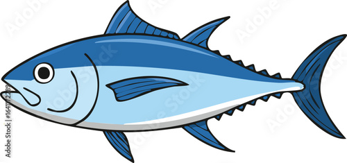 Cartoon illustration of a vibrant blue tuna fish.