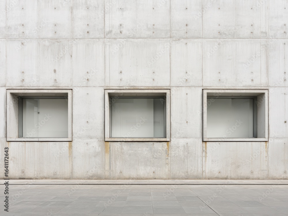 Fototapeta premium Three empty windows in a concrete wall