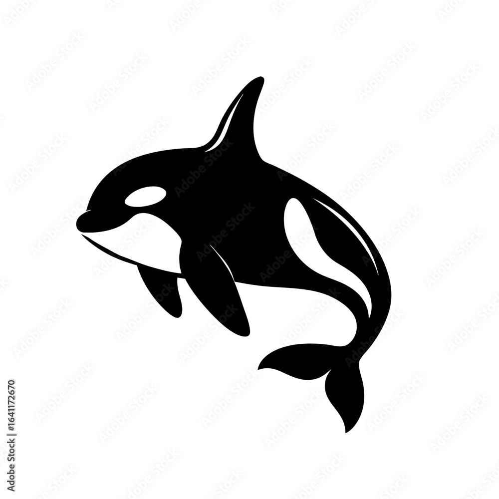 Obraz premium silhouette of an orca whale swimming gracefully isolated on white background
