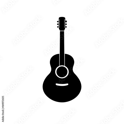  silhouette of an acoustic guitar minimal musical instrument isolated on white background