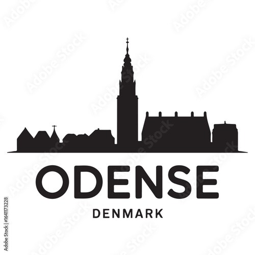Odense skyline silhouette. Landscape Odense, Denmark. Vector illustration. Vector black silhouette. with white background.