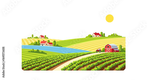 Serene countryside landscape depicting rural life and agricultural scene