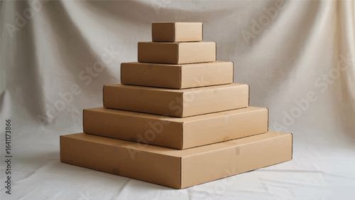 Stacked cardboard boxes on draped fabric brown rectangular