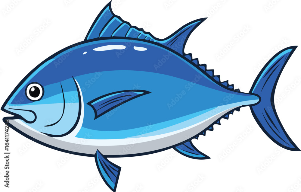 Obraz premium A vibrant illustration of a blue tuna fish swimming, showcasing its fins and body.