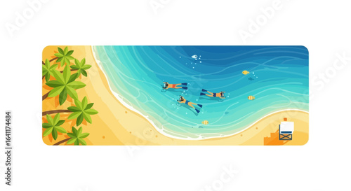 Tropical paradise illustration with snorkeling adventures and sunny beaches