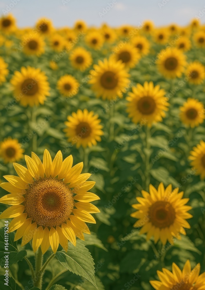 Vibrant sunflowers under blue sky. Vibrant sunflowers under blue sky.