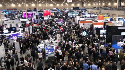 Wallpaper Mural Busy trade show: tech and innovation on display. A large crowd interacts with vendors, exploring the exhibition hall. Torontodigital.ca