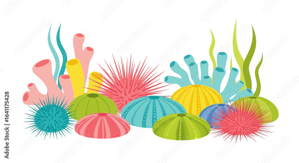 Naklejka premium Vibrant Underwater Ecosystem: An Assemblage of Colorful Marine Life