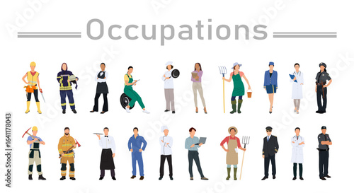 People cartoon character different profession, job occupation and specialization isolated on white