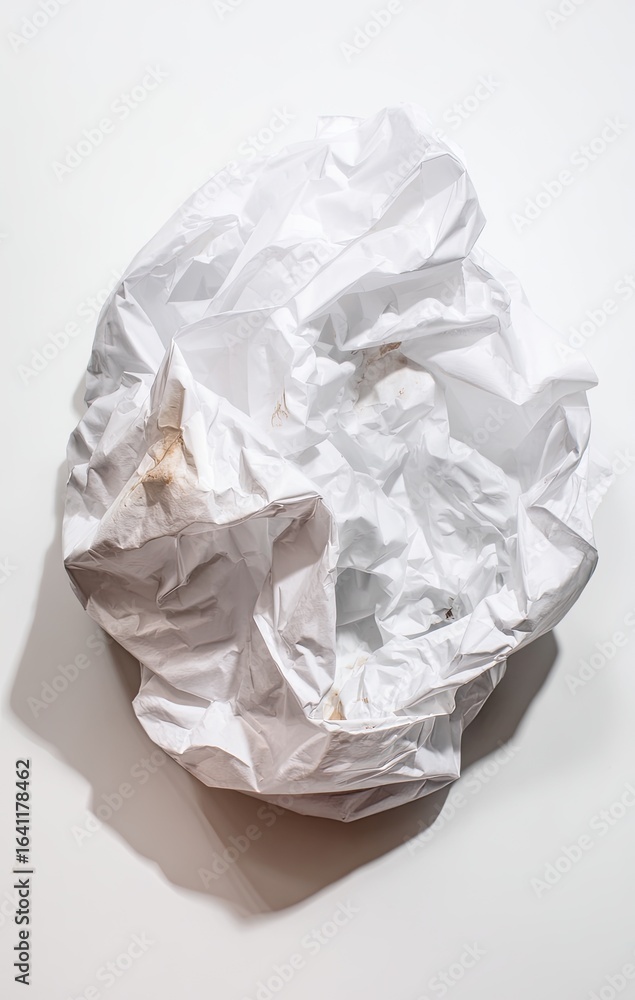Fototapeta premium Crumpled white paper on white background