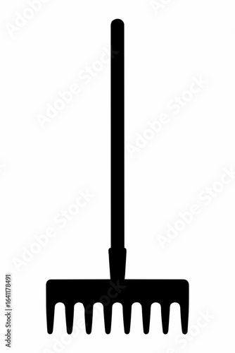 Vector Silhouette of a Garden Rake on White Background | Yard Work Tool Minimal Outline

