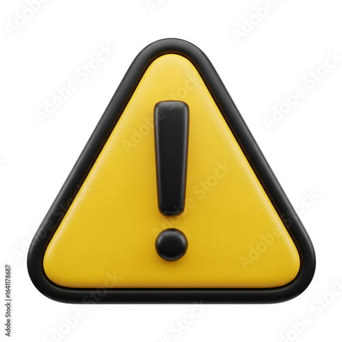 3d icon of a yellow triangular warning sign with an exclamation mark isolated on transparent background