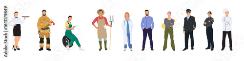People cartoon character different profession, job occupation and specialization isolated on white