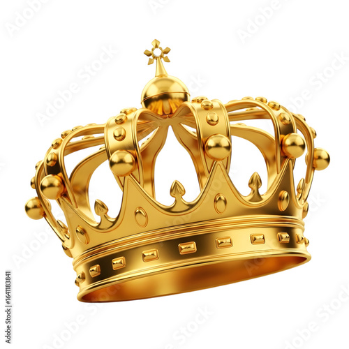 3d icon of golden crown isolated on transparent background, symbol of royalty and power