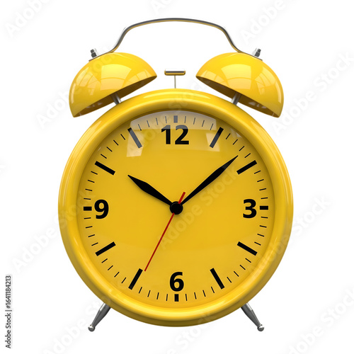 3d icon of yellow alarm clock isolated on transparent background showing ten past ten