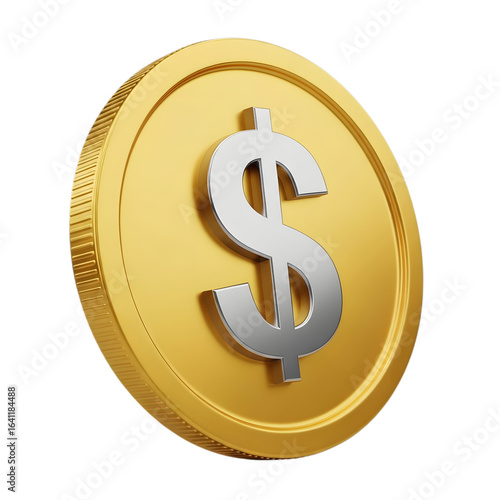 3d icon of gold dollar coin with silver symbol isolated on transparent background