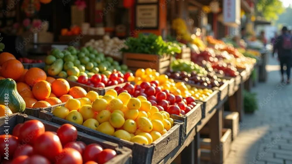 Obraz premium Fresh fruit and vegetables. Outdoor market.