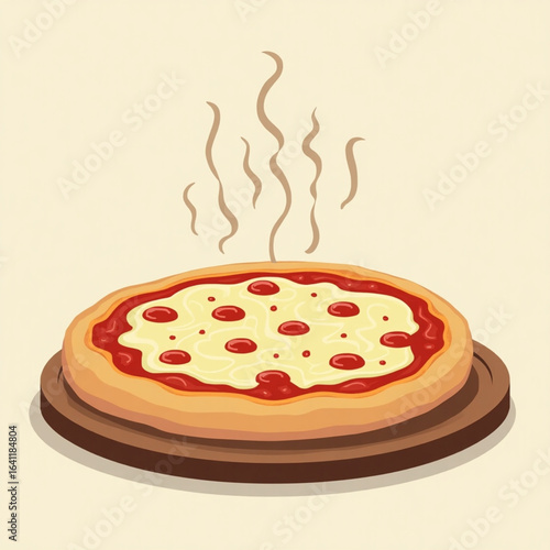 Freshly Baked Pizza on Wooden Board