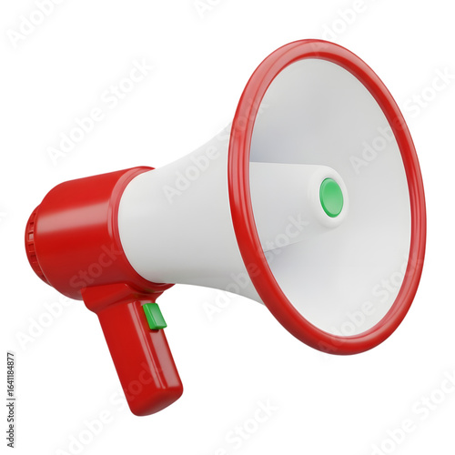 3d icon of red and white megaphone for public announcement isolated on transparent background