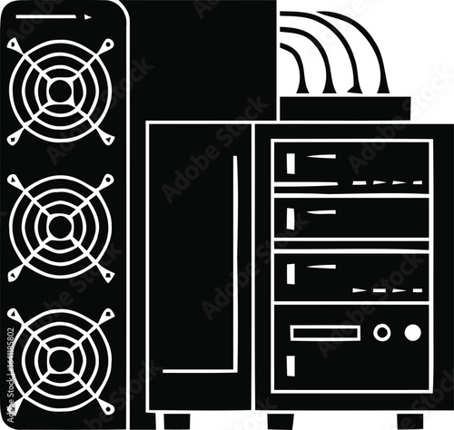 Minimalist Cryptocurrency Mining Rig Silhouette Vector Design