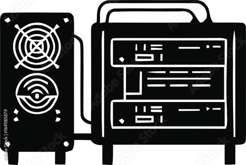 Minimalist Cryptocurrency Mining Rig Silhouette Vector Design