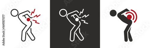 flat and linear set icons, back pain icon, backache concept, simple symbols on white and black background - editable stroke vector illustration