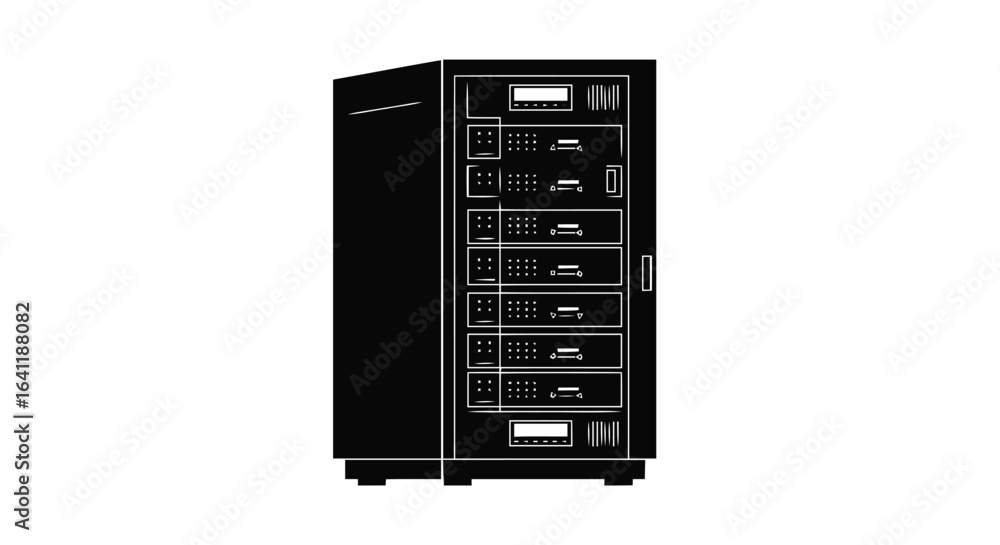 Obraz premium Minimalist Server Rack Vector Icon. Modern Technology Silhouette for Data Center and IT Infrastructure