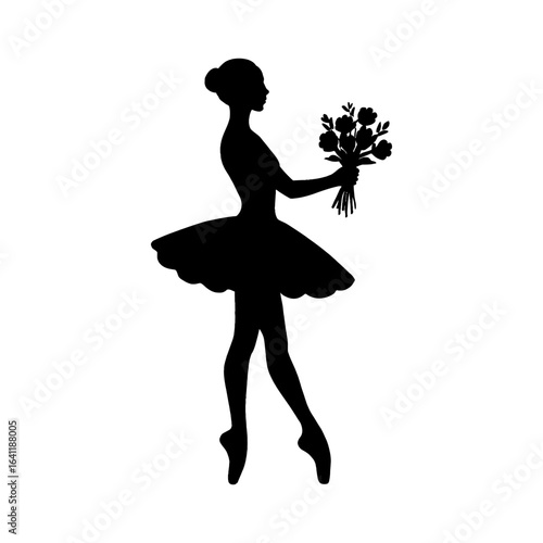 Silhouette ballerina with flowers vector art for dance school and ballet performance design and decoration on transparent background