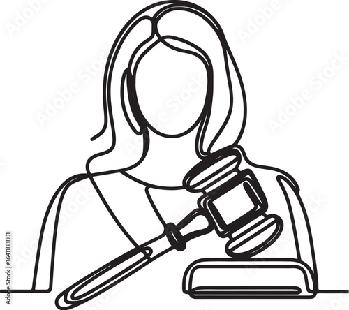 Judge's gavel continuous one line drawing