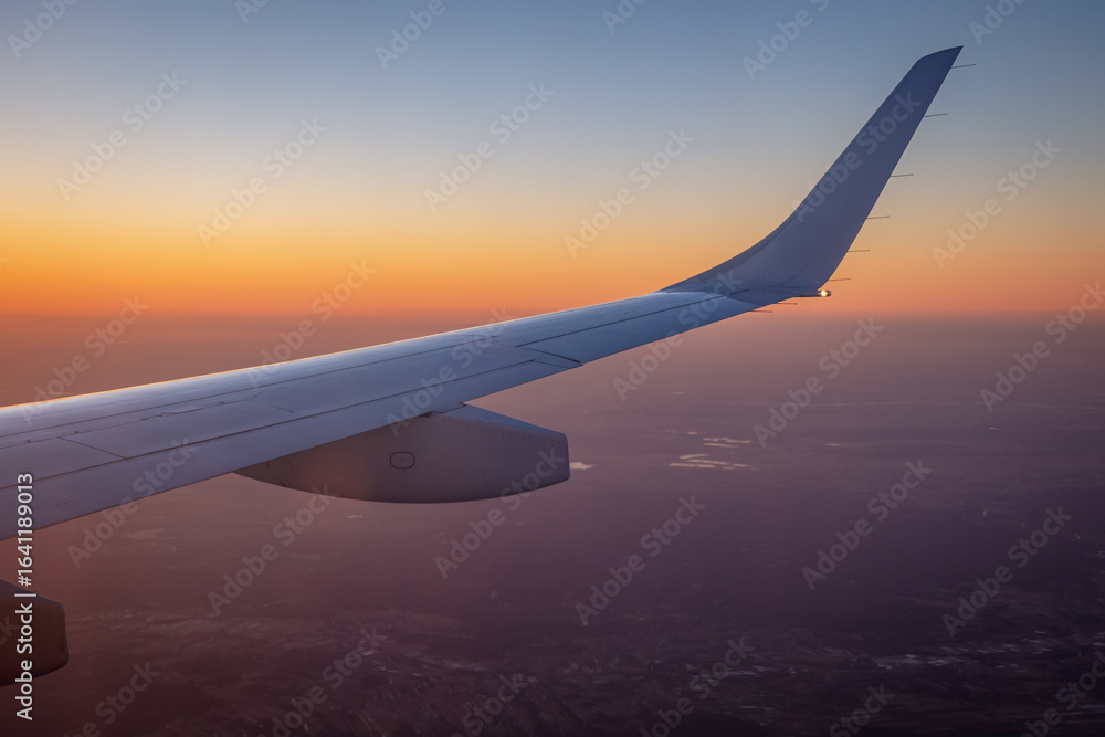 Fototapeta premium Evening view from plane window in Poland after take-off from Warsaw airport