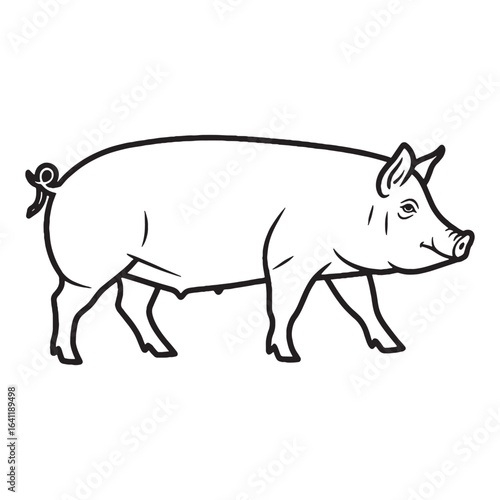 Country Pig Line Art – Pig Vector Outline Drawing with Rustic Farm Feel – Pig Drawing – Vector of Pig – Pig Outline

