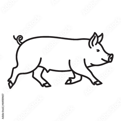 Friendly Pig Line Art – Pig Vector Illustration Fine Drawing with Gentle Appearance – Pig Drawing – Line Art Drawing of Pig – Pig Icon

