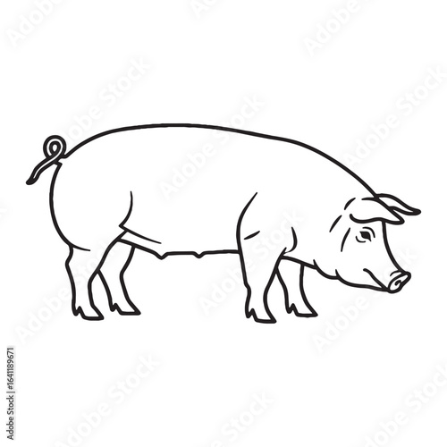Baby Pig Line Art – Pig Vector Outline Drawing with Adorable Features – Pig Drawing – Vector of Pig – Pig Outline

