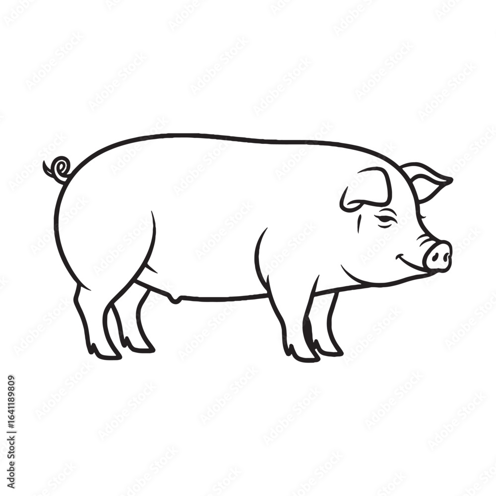 Fototapeta premium Domestic Pig Line Art – Pig Vector Outline Drawing with Gentle Features – Pig Drawing – Vector of Pig – Pig Outline