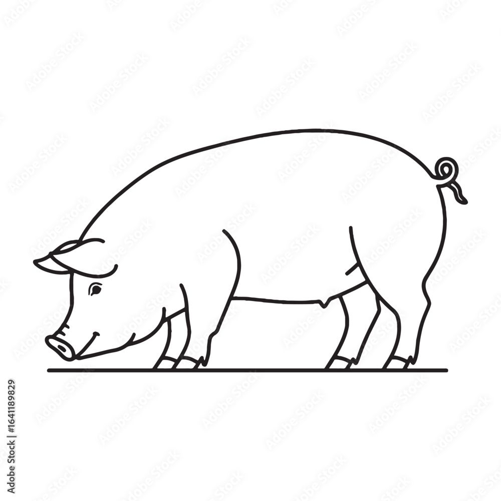 Obraz premium Modern Pig Line Art – Pig Vector Illustration Smooth Drawing with Clean Lines – Pig Drawing – Line Art Drawing of Pig – Pig Icon