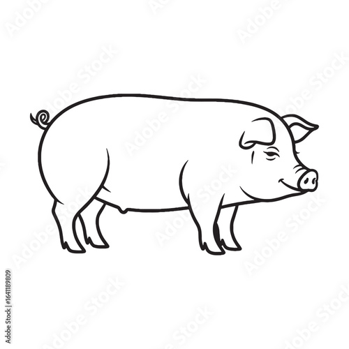 Domestic Pig Line Art – Pig Vector Outline Drawing with Gentle Features – Pig Drawing – Vector of Pig – Pig Outline

