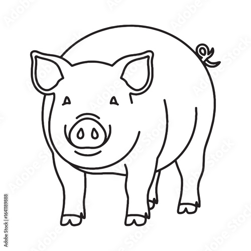 Minimal Pig Line Art – Pig Vector Illustration Fine Drawing with Simple Contours – Pig Drawing – Line Art Drawing of Pig – Pig Icon


