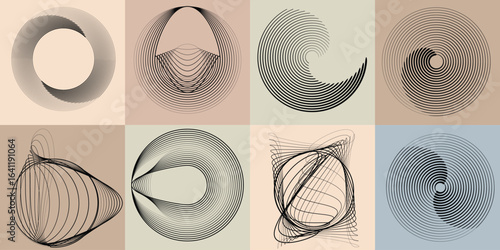 Wallpaper Mural Lines and spirals in Circle Form .Rotate rounded shape Vector .Rotating dots form a circle .Rotating and linear design element . Various lines forming round shape . Abstract Geometric line art
 Torontodigital.ca