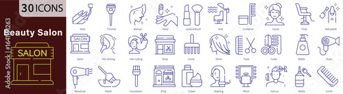 Beauty Salon Icon Set. Hair, Makeup, Skincare & Spa Line Symbols. vector editable icons