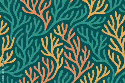 Seamless colorful coral reef inspired branch pattern