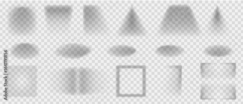 Set of transparent shadows of different shapes, Realistic vector shadow from different angles and positions, Vector set of falling light reflection frame.