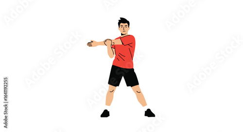 Man Performing Arm Stretches Illustration for Fitness Guides and Wellness Programs, Ideal for health and fitness content, exercise tutorials, or promoting a healthy lifestyle.