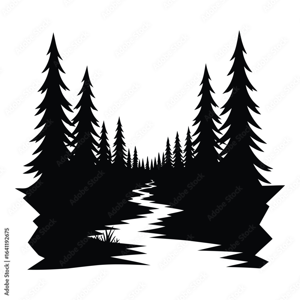 Obraz premium Vector art of forest path between trees isolated on white background