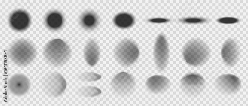 Round and oval drop shadow, Bottom floor shadow shade, Vector abstract transparent objects.