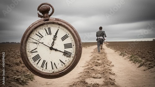 4k video of a man running out of time. Concept of memento mori.