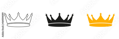 Royal Headdress Crown Tiara Line and Solid Icon Set. Elegant crowns and celebratory symbols for royalty. Symbol Collection. Isolated Vector Illustration