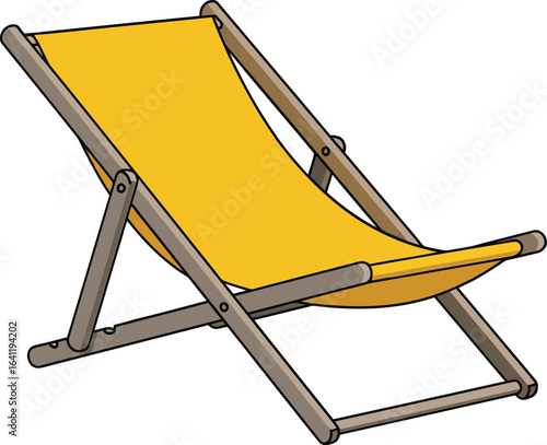 Yellow fabric wooden frame beach chair vector illustration for summer relaxation and outdoor leisure use