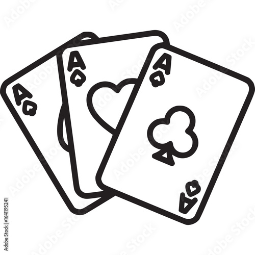 Three aces playing cards isolated on white background, representing luck, chance, and strategy in games like poker and blackjack for entertainment and potential wealth