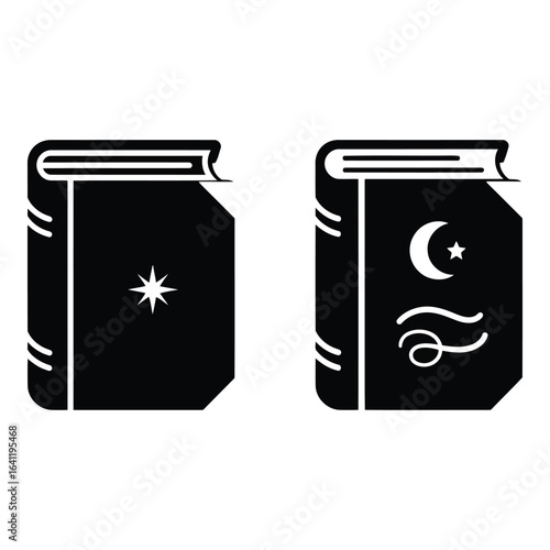 Vector art of two books with symbols isolated on white background